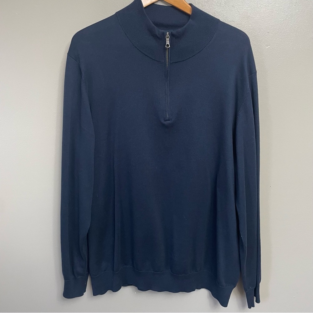 Brooks Brothers men’s large Supima Cotton quarter zip pullover navy dark blue - Picture 1 of 10
